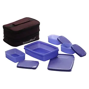 Signoraware Polypropylene Fortune Lunch Box with Bag Set 4-Pieces Deep Violet