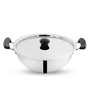 Pigeon Tri Ply Stainless Steel Kadai with Lid (Silver 20 cm)