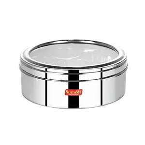 Sumeet Stainless Steel Round Masala (Spice) Box/Organiser with See Through Lid With 7 Containers and Small Spoon Size 12 (2Ltr) (20.5cm)