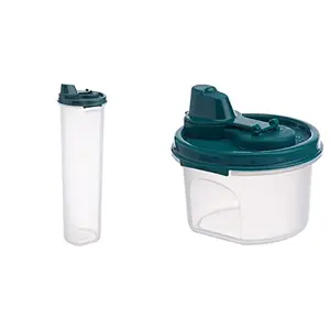Signoraware Jumbo Easy Flow Plastic Container 1.1 Litres Forest Green & Signoraware Mini Easy Flow Plastic Bottle 200 Ml Forest Green