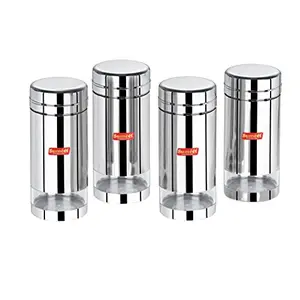 Sumeet Stainless Steel Circular See Through/Transparent Container Set of 4Pc 1000 Ml Each 8.5cm Dia Silver
