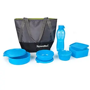 Signoraware Sling Jumbo Plastic Lunch Box Set 5-Pieces Blue