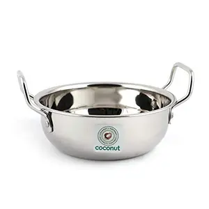 Coconut Stainless Steel Plain Kadai/Cookware for Kithchen Essentials - 1 Unit - Capacity - 3000 ML Color - Silver - Dimension -25 cms