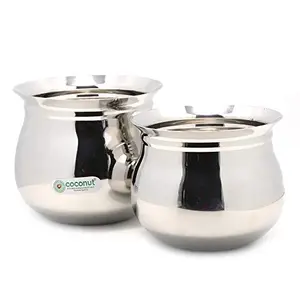 Coconut Stainless Steel Kanchi Handi/Cookware (Without Handle & Lid) - Set of 2 Unit - Capacity - 1000ML & 2000ml
