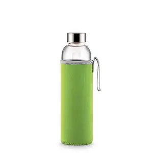Freelance Borosilicate Fuzz Glass Bottle Water Beverage Juice Milk Fridge Bottle with Foam Cover 610 ml Green.