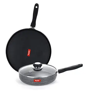 Sumeet NonStick Argjend Cookware Set (Dosa Tawa - 26.5Cm Dia + Frypan with Glass Lid - 1.5Ltr - 22Cm Dia) Silver