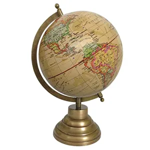 12 to 13" Beige Unique Antiique Look Decorative Rotating Globe World Geography Earth Gift Table Decor Beige Ocean By Globes Hub-Perfect for Home, Office & Classroom