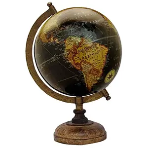11.7" Unique Antiique Look Black Desktop Rotating Globe World Earth Black Ocean Geography Table Decor By Globes Hub-Perfect for Home, Office & Classroom