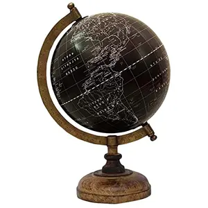 11.3" Unique Antiique Look Black Decorative Desktop Rotating Globe Home Office Table Decor Globes By Globes Hub-Perfect for Home, Office & Classroom