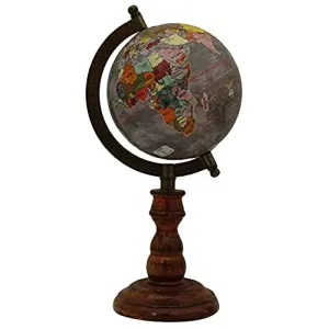 11.2" Unique Antiique Look Gray.Decorative Rotating Globe World Geography Gray Ocean Earth Home Decor By Globes Hub-Perfect for Home, Office & Classroom