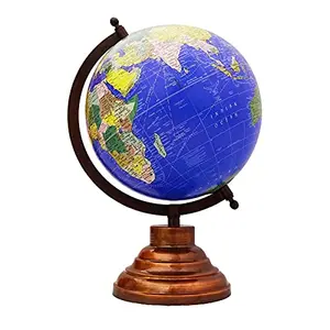 12.7" Unique Antiique Look Blue Desktop Rotating Globe Blue Ocean World Geography Earth Table Decor By Globes Hub-Perfect for Home, Office & Classroom