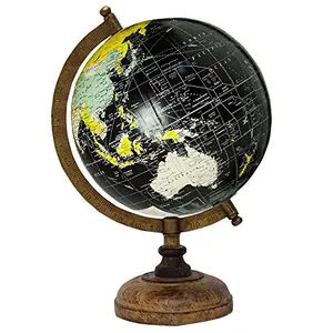 8" Black Multicolour Educational, Antique Globe with Brass Antique Arc and Wooden Base , World Globe , Home Decor , Office Decor , Gift Item By Globes Hub