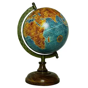 10.7" Unique Antiique Look Shades of BlueMedium Rotating Desktop Globe World Earth Blue Ocean Table Decor Geography By Globes Hub-Perfect for Home, Office & Classroom