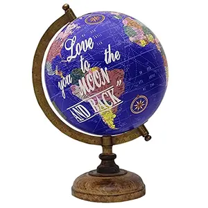 13" Unique Antiique Look Blue Decorative Rotating Earth World Globe Blue Ocean Geography Home Decor By Globes Hub-Perfect for Home, Office & Classroom