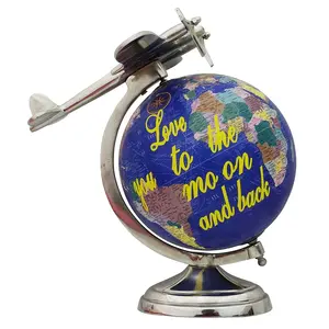 8" Unique Decorative blue Antiique Look Geographic Educational Globe with Stand - Perfect for Home, Office & Classroom By Globes Hub