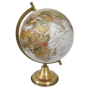 12 to 13" White Unique Antiique Look Rotating Globe World Geography Earth Big Decorative Ocean Office Table Decor By Globes Hub-Perfect for Home, Office & Classroom