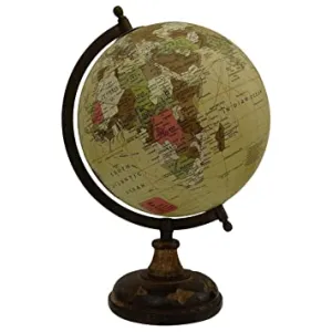 12.7" Unique Antiique Look Beige Decorative Rotating World Globe Geography Beige Ocean Earth Home Decor By Globes Hub-Perfect for Home, Office & Classroom