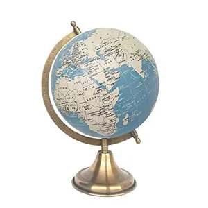 8" Surahi Designer Blue Cream Educational, Antique Globe with Brass Antique Arc and Base , World Globe , Home Decor , Office Decor , Gift Item By Globes Hub