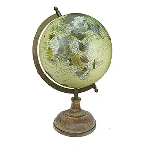 8" Old Beige Educational, Antique Globe with Brass Antique Arc and Wooden Base , World Globe , Home Decor , Office Decor , Gift Item By Globes Hub