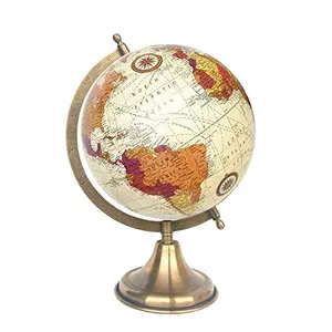 8" Surahi Designer Cream Multicolour Purple Educational, Antique Globe with Brass Antique Arc and Base , World Globe , Home Decor , Office Decor , Gift Item By Globes Hub