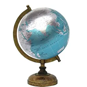 8" Metallic Blue Silver Educational, Antique Globe with Brass Antique Arc and Wooden Base , World Globe , Home Decor , Office Decor , Gift Item By Globes Hub