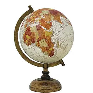 8" Cream Multi Red Educational, Antique Globe with Brass Antique Arc and Wooden Base , World Globe , Home Decor , Office Decor , Gift Item By Globes Hub
