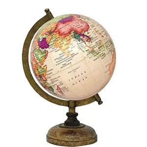 8" Cream Multi Contour Educational, Antique Globe with Brass Antique Arc and Wooden Base , World Globe , Home Decor , Office Decor , Gift Item By Globes Hub