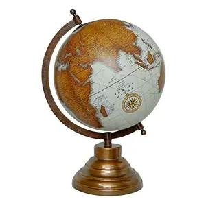 8" Unique Antiique Look Grey Brown Geographic Educational Globe with Stand - Perfect for Home, Office & Classroom By Globes Hub