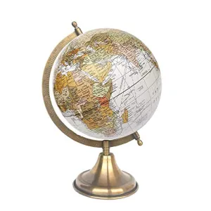 8" Ruff Off White Educational, Antique Globe With Brass Antique Arc And Base By Globes Hub -Perfect for Home, Office & Classroom