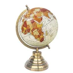 8" Cream Multicolour Red Educational, Antique Globe with Brass Antique Arc and Base , World Globe , Home Decor , Office Decor , Gift Item By Globes Hub