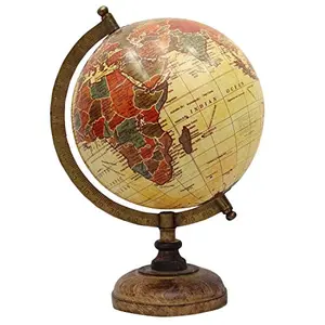 8" Beige Multi Educational, Antique Globe with Brass Antique Arc and Wooden Base , World Globe , Home Decor , Office Decor , Gift Item By Globes Hub
