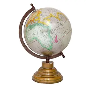 8" Unique Antiique Look Silver Geographic Educational Globe with Stand - Perfect for Home, Office & Classroom By Globes Hub