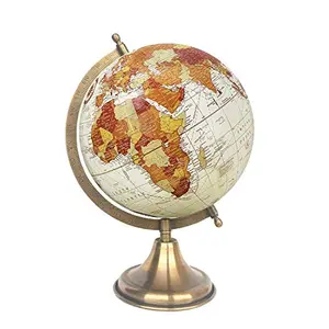 8" Surahi Designer Cream Multicolour Red Educational, Antique Globe with Brass Antique Arc and Base , World Globe , Home Decor , Office Decor , Gift Item By Globes Hub