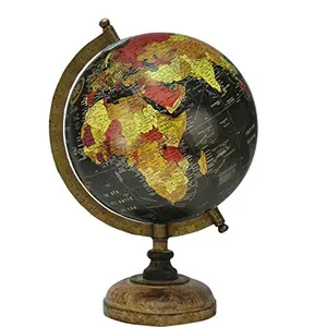 8" Black Multicolour Red Educational, Antique Globe with Brass Antique Arc and Wooden Base , World Globe , Home Decor , Office Decor , Gift Item By Globes Hub