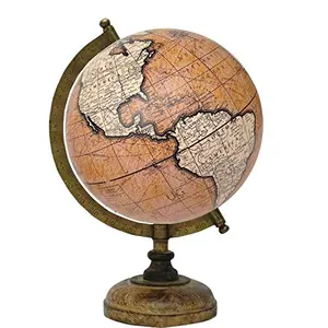 8" Peach Orange Educational, Antique Globe with Brass Antique Arc and Wooden Base , World Globe , Home Decor , Office Decor , Gift Item By Globes Hub