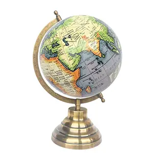 8" Grey Green Multicolour Educational, Antique Globe with Brass Antique Arc and Base , World Globe , Home Decor , Office Decor , Gift Item By Globes Hub