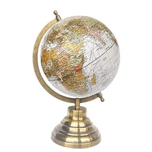 8" Ruff Off White Educational, Antique Globe with Brass Antique Arc and Base , World Globe , Home Decor , Office Decor , Gift Item By Globes Hub