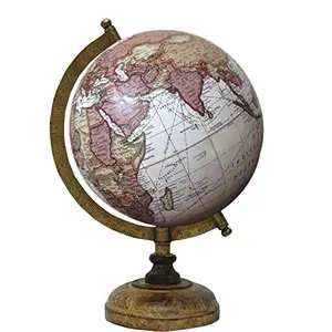 8" Cream Multicolour Educational, Antique Globe with Brass Antique Arc and Wooden Base , World Globe , Home Decor , Office Decor , Gift Item By Globes Hub