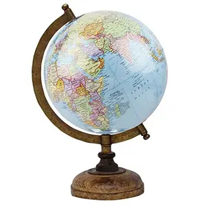 8" Sky Blue Laminated Educational, Antique Globe With Brass Antique Arc And Wooden Base, 8 Inches By Globes Hub