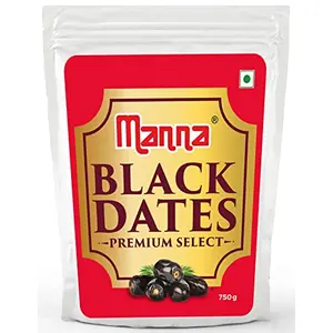 Manna Black Dates 800g - Premium Imported Black Dates. 100% Natural. Rich in Iron Fibre & Vitamins (400g x 2 Packs)