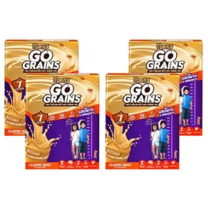 Go Grains Malt | 800g (200g x 4 Packs) | Health and Nutrition Multigrain Malted Drink for Growth & Immunity. High Protein | 7 Immunity builders | 24 Vitamins and Minerals for Growth