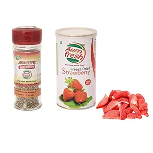 Aumfresh FreezeDried Strawberry 25 g + Lemon Pepper Seasoning 40g - 100% Pure & Natural