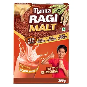 Manna Ragi Malt Health Mix | 800g (200g X4 Packs) | 25% Ragi ( Finger Millet) | Ragi Huri Hittu Instant Health Drink for Kids | 100% Natural