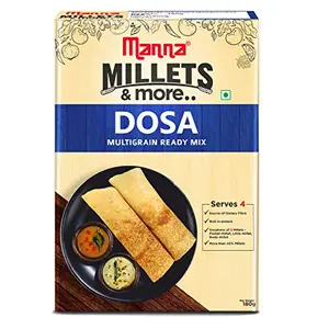 Manna Instant Multigrain Millet Dosa Ready Mix | Dosa Batter | Serves 4 | 100% Natural Ingredients | Made with Foxtail Millet Little Millet & Kodo Millet | 180g