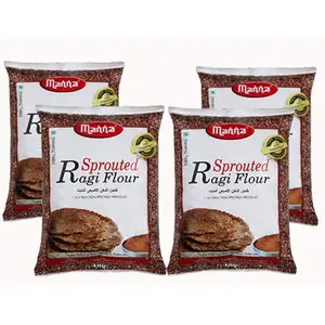 Manna Sprouted RagFlour 4kg (1kg x 4 Packs) | 100% Natural Finger Millet Flour | NachnAtta | Kelvaragu Flour | Rich in Calcium & Protein