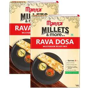 Manna Instant Multigrain Rava Dosa Ready Mix | Rava Dosa Batter | 360g (180g x 2 Packs) Serves 8 | 100% Natural Ingredients | Made with Kodo Millet Little Millet & Jowar