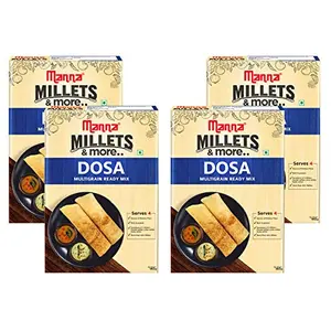 Manna Instant Multigrain Millet Dosa Ready Mix | Dosa Batter | 720g (180g x 4 Packs) Serves 16 | 100% Natural Ingredients | Made with Foxtail Millet Little Millet & Kodo Millet
