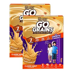 Manna Go Grains Malt | 400g (200g x 2 Packs) | Health and Nutrition Multigrain Malted Drink for Growth & Immunity. High Protein | 7 Immunity builders | 24 Vitamins and Minerals for Growth
