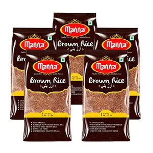 Manna Brown Rice 5kg (1kg x 5 Packs) - Premium Quality Long Grain Unpolished. 100% Natural. Naturally Low GHigh in Fibre. Helps Control Diabetes