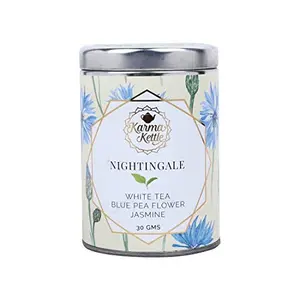 Karma Kettle Nightingale Silver Tips White Tea With Butterfly Pea Flower (30Gms Loose Leaf Tea in Tin)